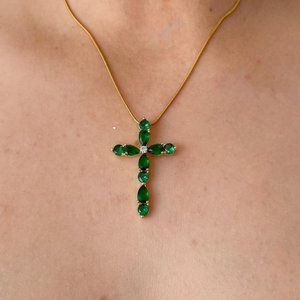 Emerald Necklace, Religious Necklace,Crucifix Necklace, Cross Necklace,‌‌‌‌‍‍‍‍‍